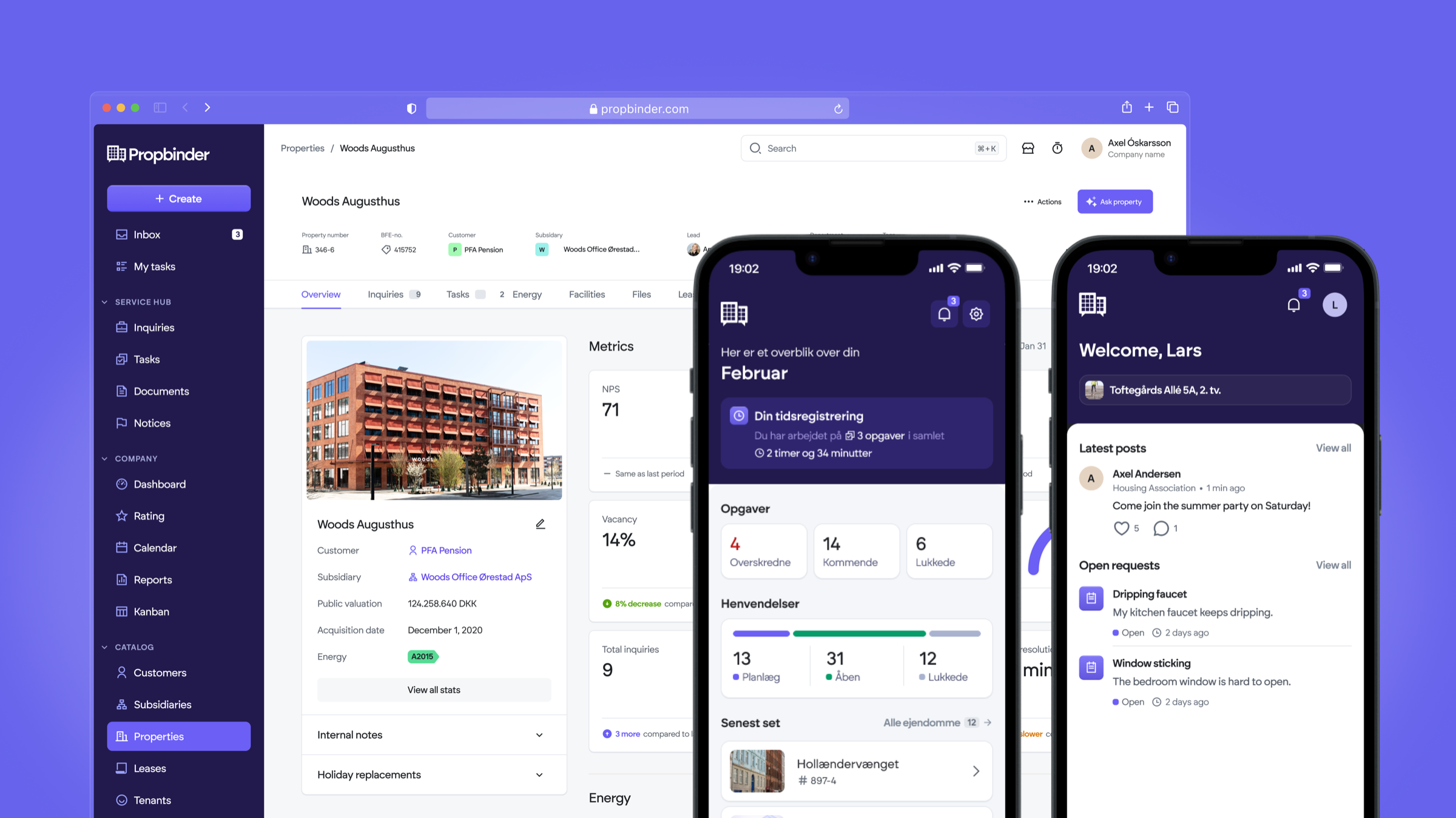 Admin, operator and tenant app screens